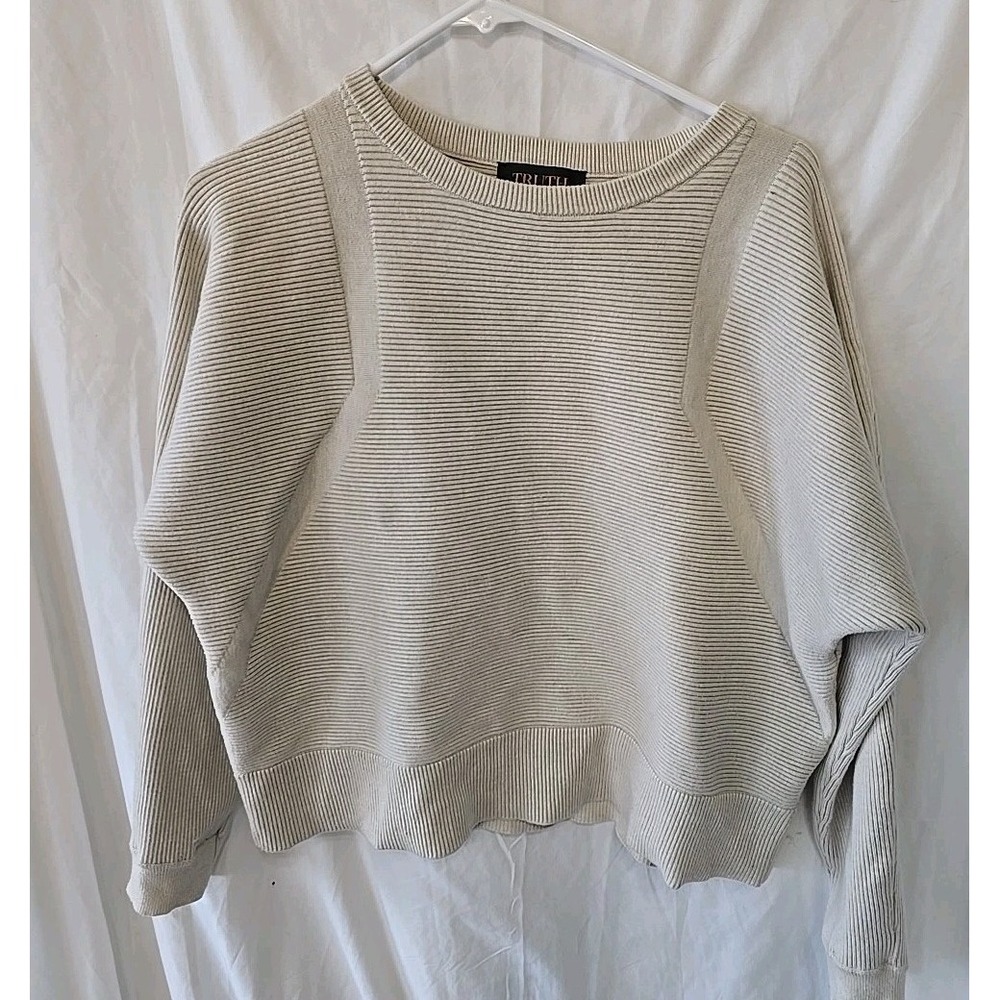 Truth by Republic Textured Waffle Knit Sweater Women's Size Large Ivory Pullover